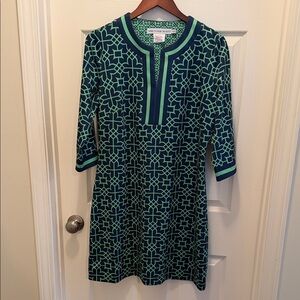 Gretchen Scott Designs Green and Navy Long Sleeve Dress